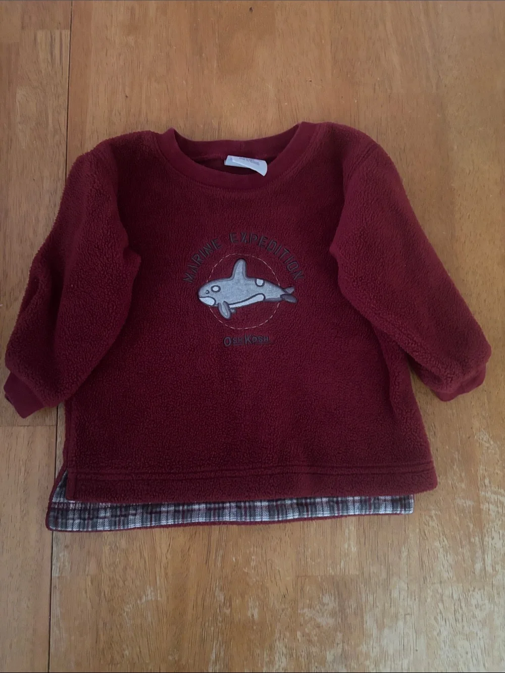 Vintage OshKosh B'gosh Deep Red Fleece Marine Expedition Sweatshirt 18 mo